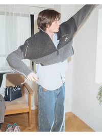 HALF ZIP KNIT -BEIGE-