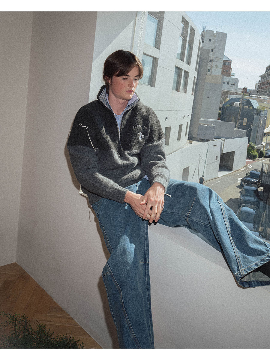 HALF ZIP KNIT -CHARCOAL-