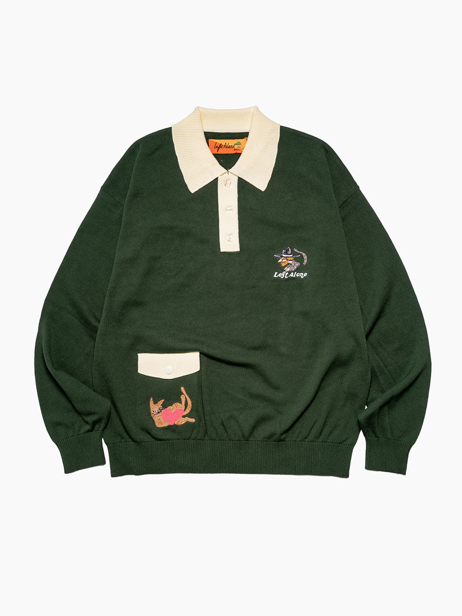 KNIT POLO -GREEN-