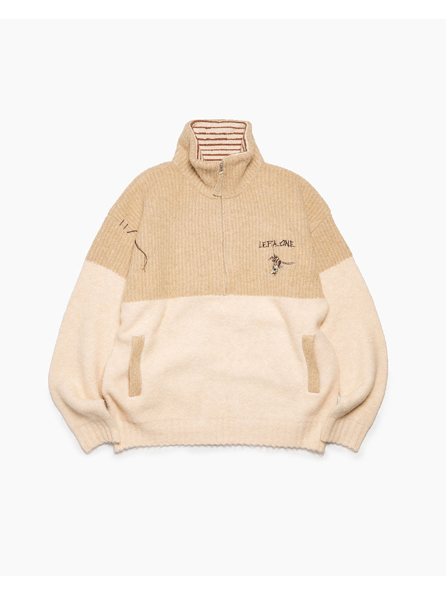 HALF ZIP KNIT -BEIGE-