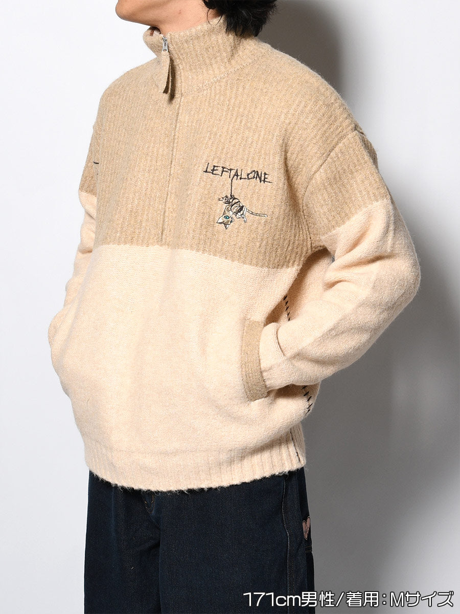 HALF ZIP KNIT -BEIGE-