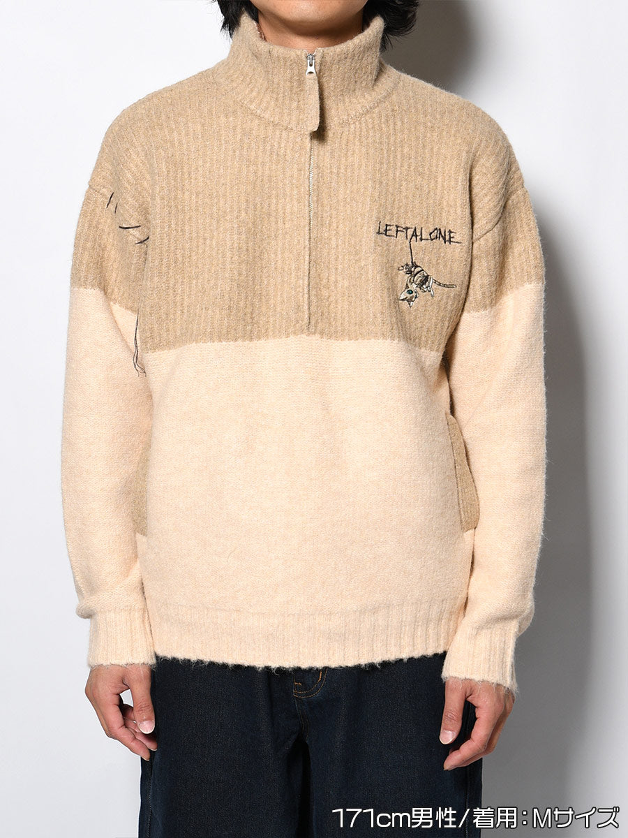 HALF ZIP KNIT -BEIGE-