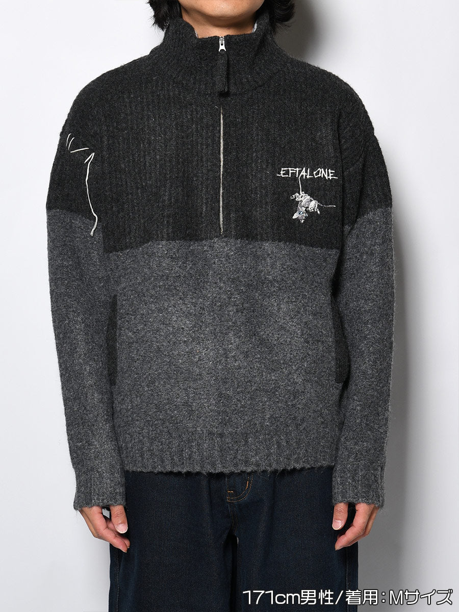 HALF ZIP KNIT -CHARCOAL-