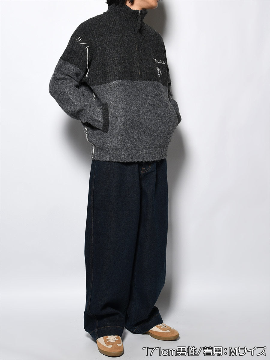 HALF ZIP KNIT -CHARCOAL-