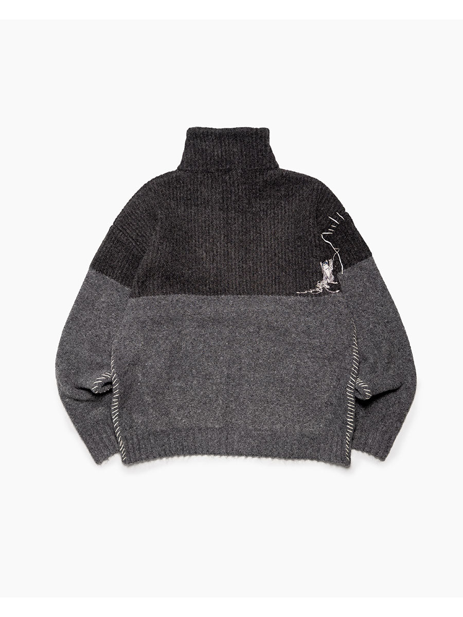 HALF ZIP KNIT -CHARCOAL-