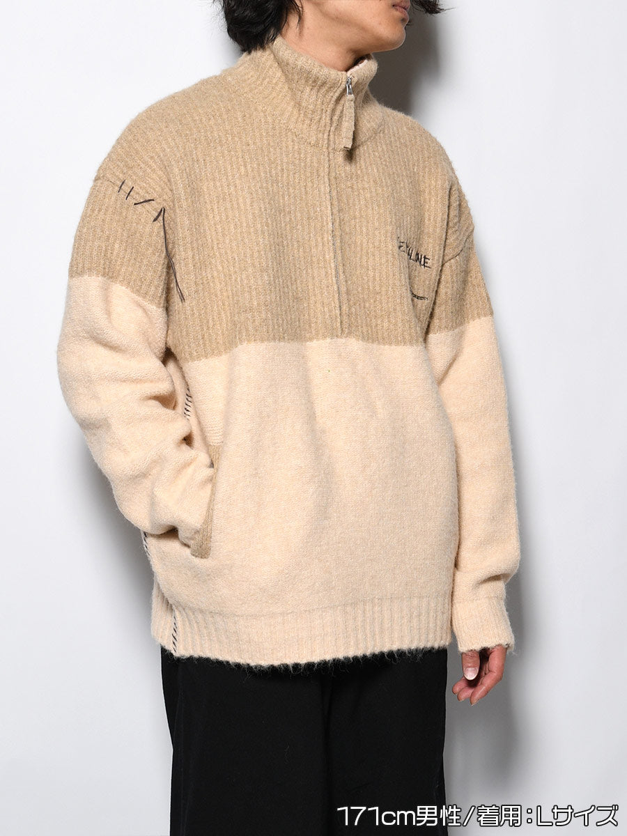 HALF ZIP KNIT -BEIGE-