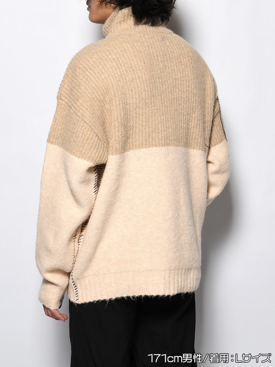 HALF ZIP KNIT -BEIGE-