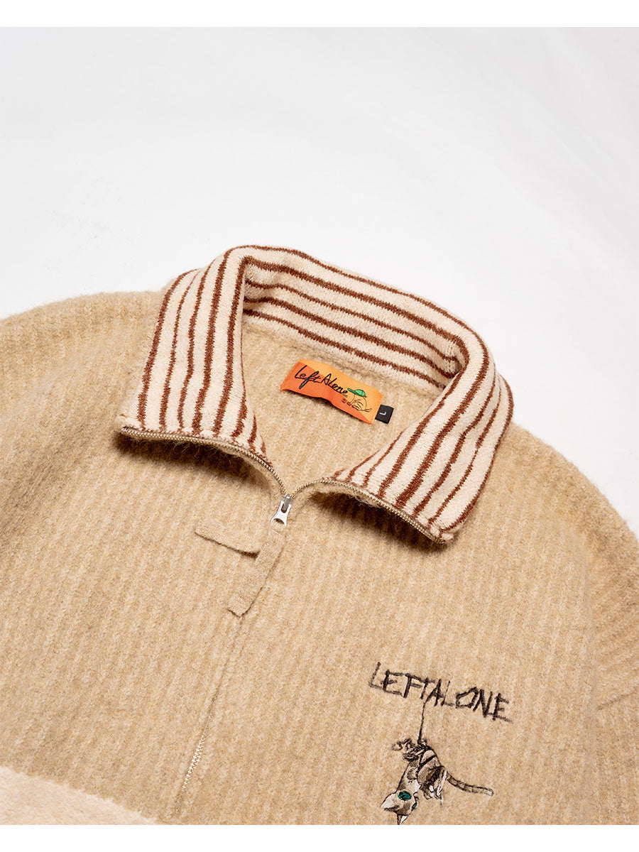 HALF ZIP KNIT -BEIGE-