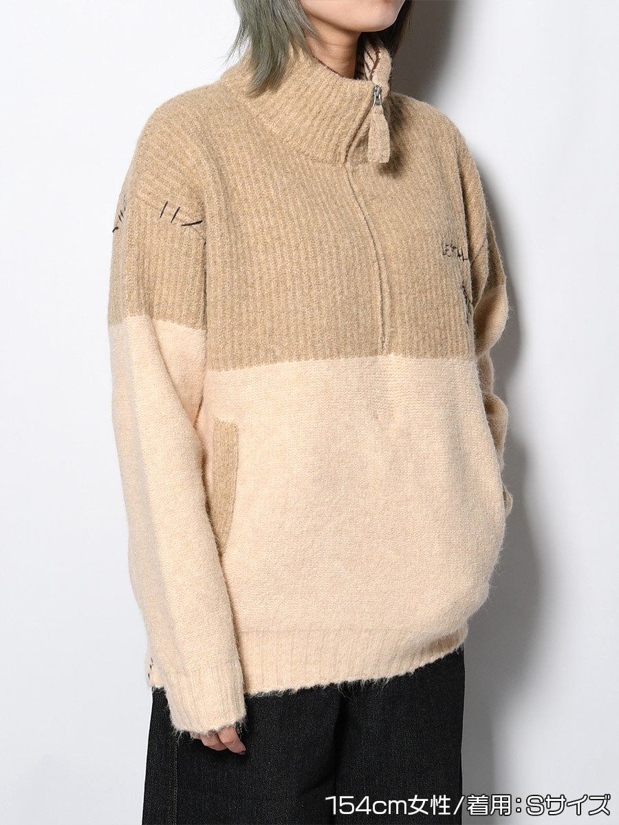 HALF ZIP KNIT -BEIGE-