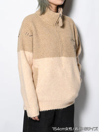 HALF ZIP KNIT -BEIGE-