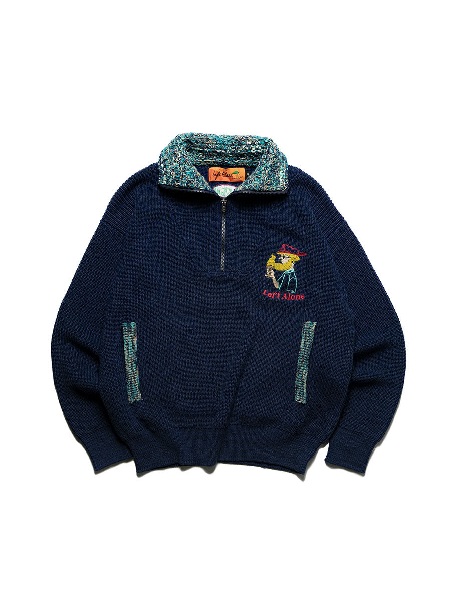 HALF ZIP KNIT -NAVY-