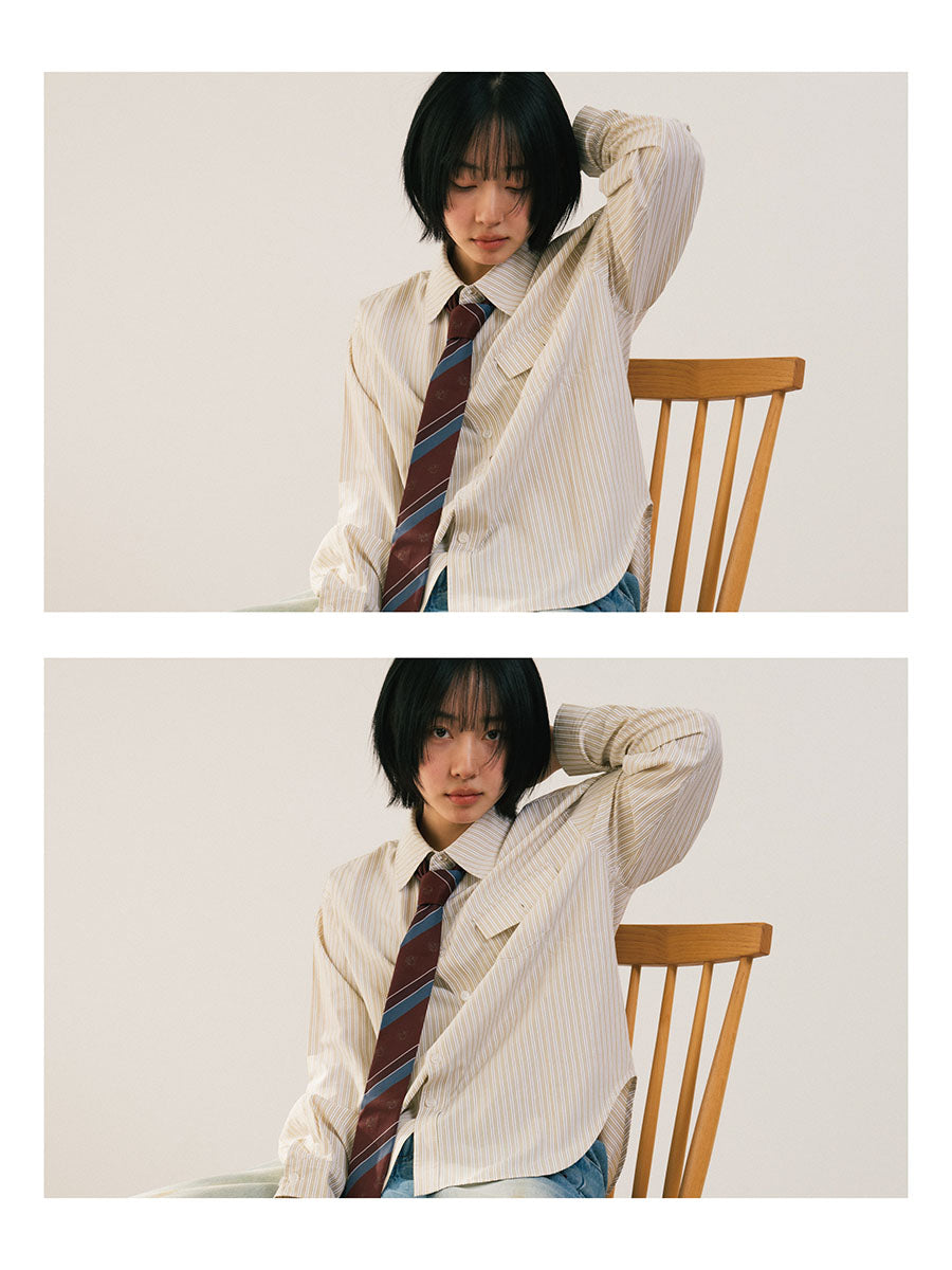TIE STRIPE LS SHIRT -NAVY-