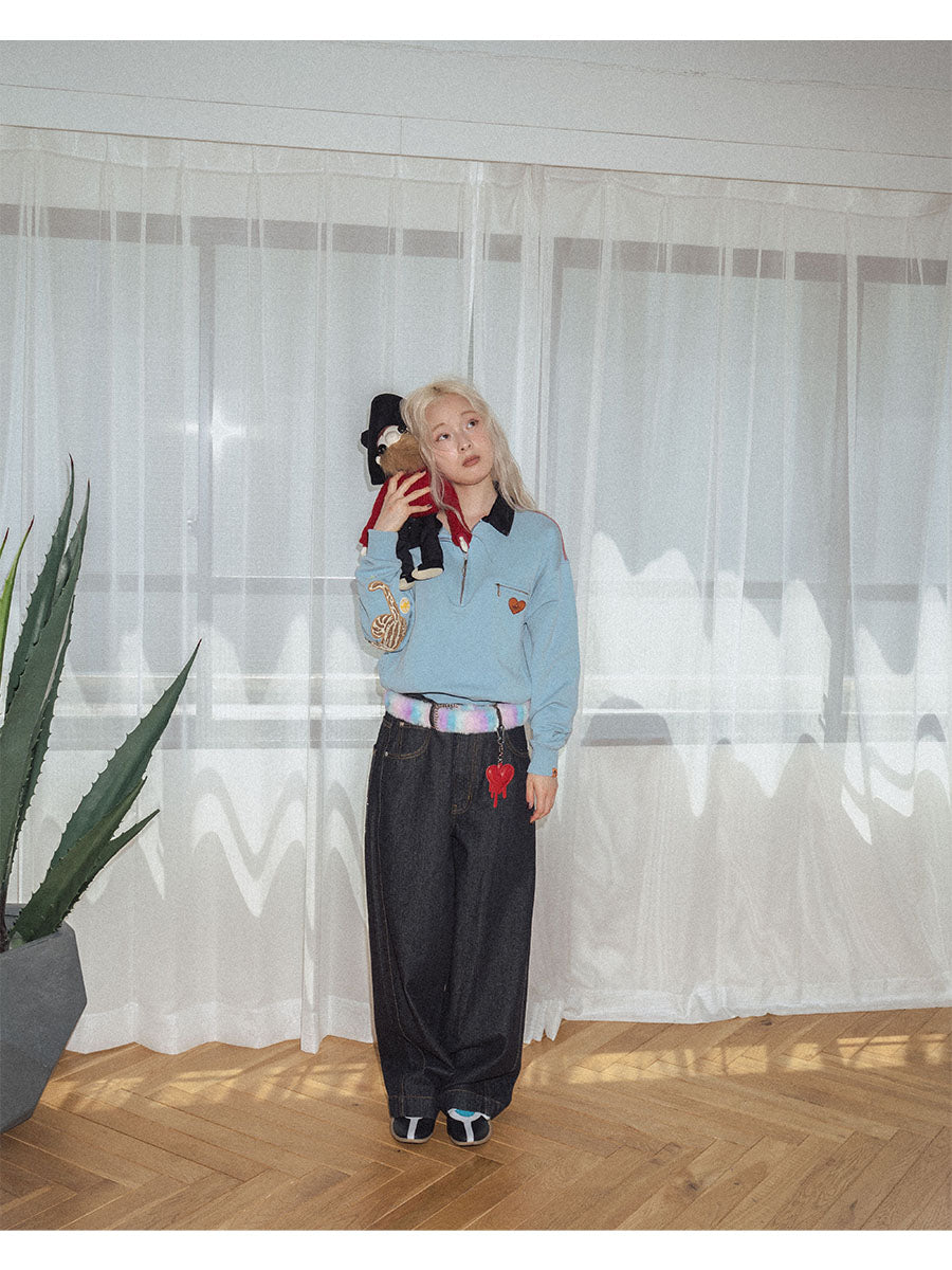 HALF ZIP SWEAT -LIGHT BLUE-