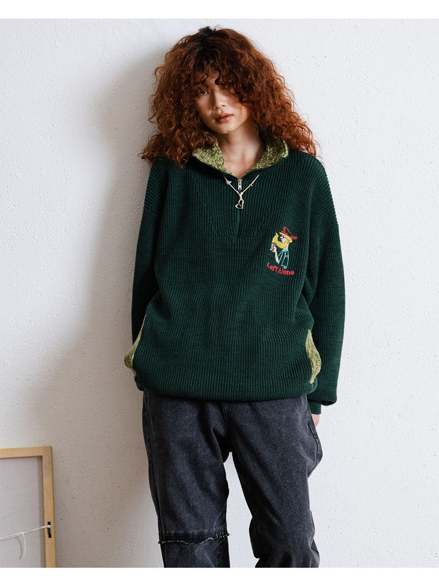 HALF ZIP KNIT -GREEN-