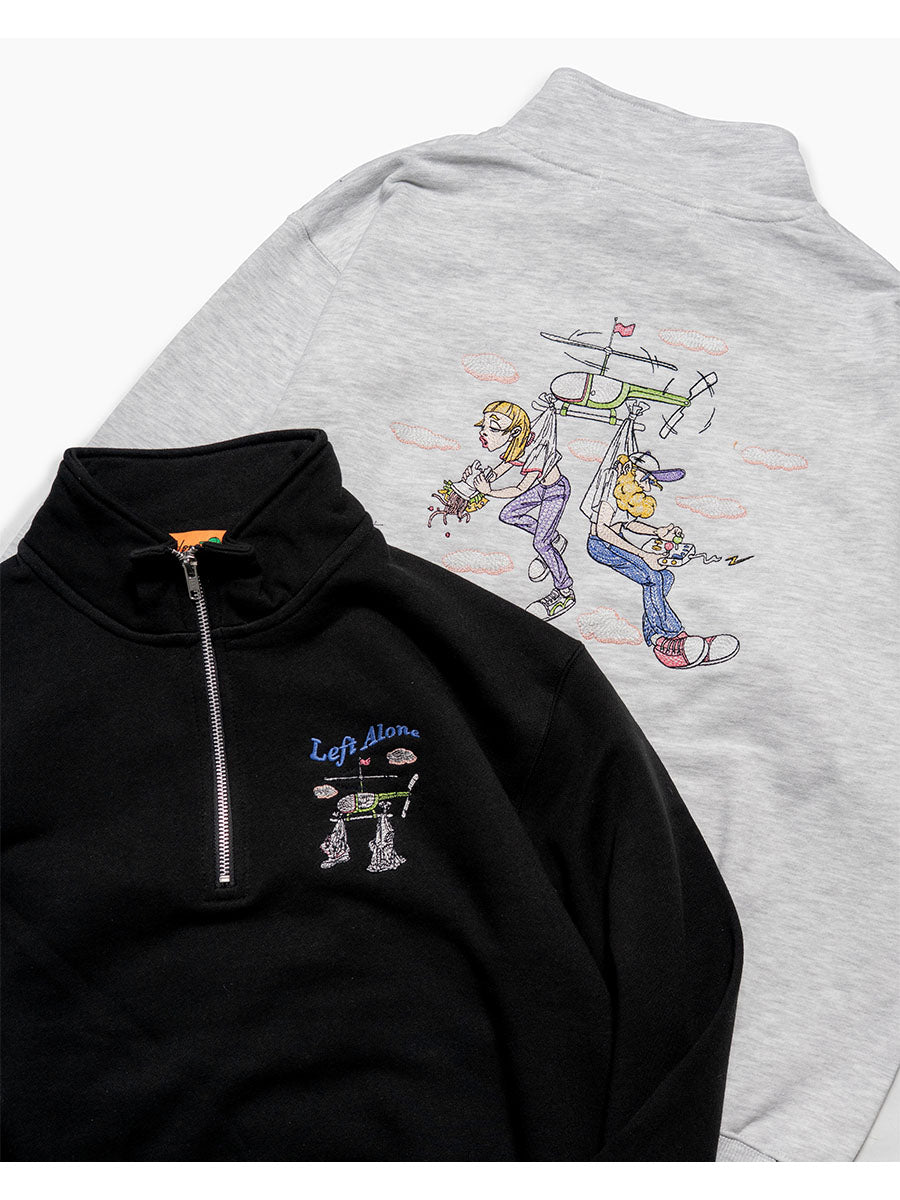 HALF ZIP SWEAT -BLACK-