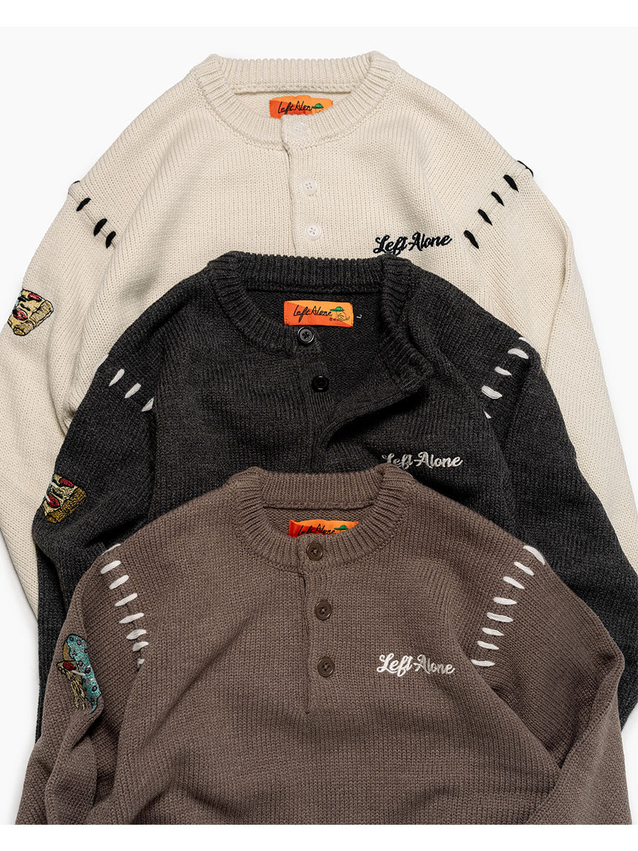 HENLEY STITCH KNIT -CHARCOAL-