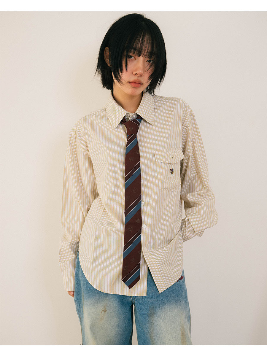 TIE STRIPE LS SHIRT -NAVY-