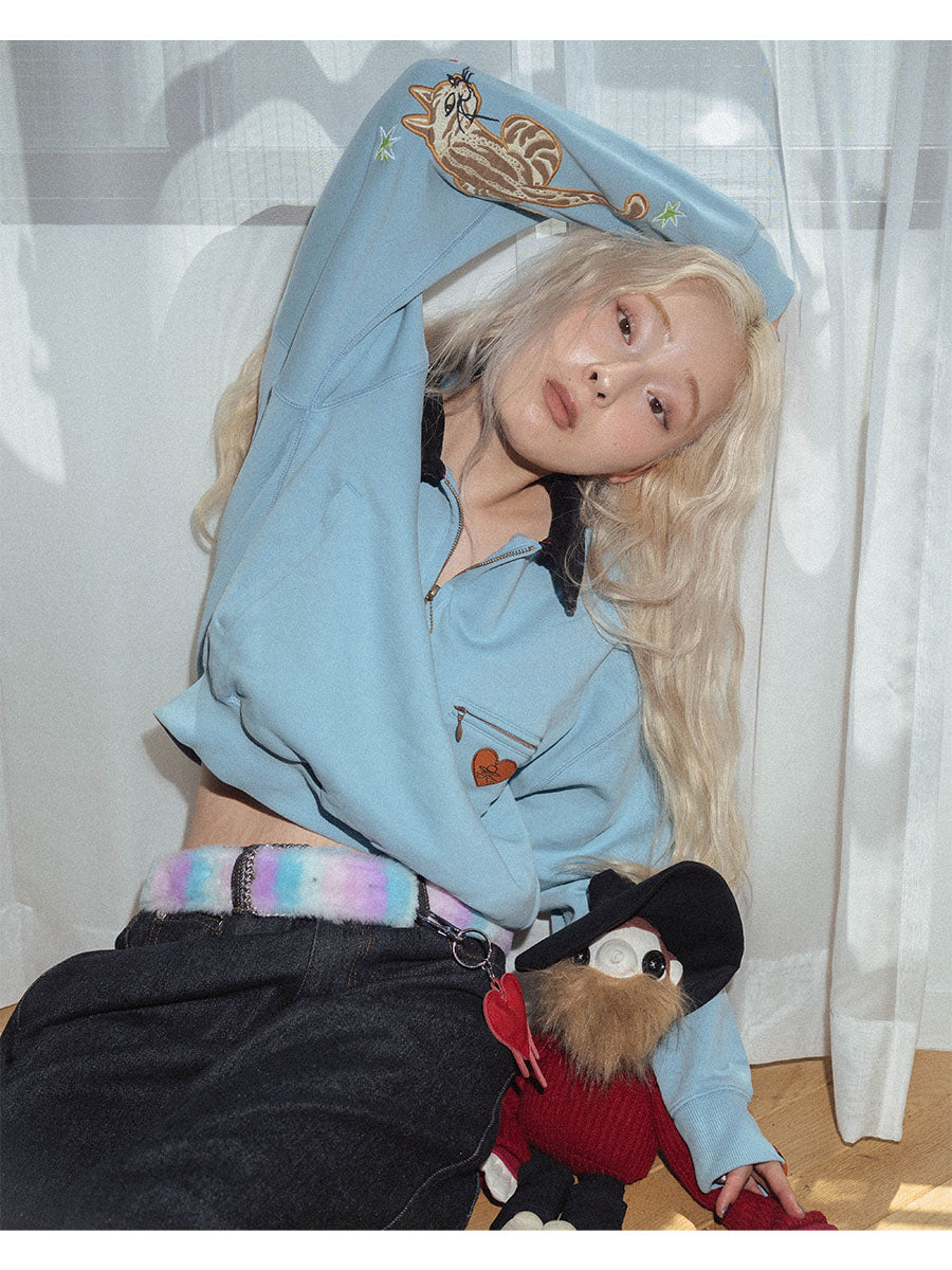 HALF ZIP SWEAT -LIGHT BLUE-