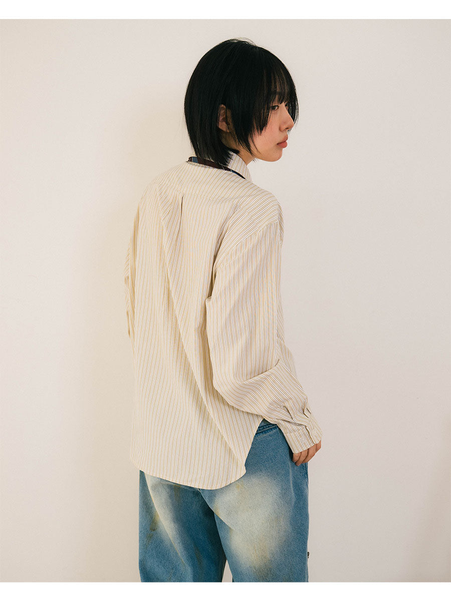 TIE STRIPE LS SHIRT -NAVY-