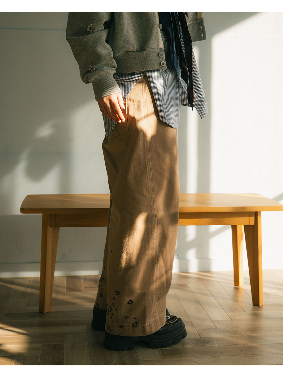 LEOPARD PAINT PANTS -BEIGE-