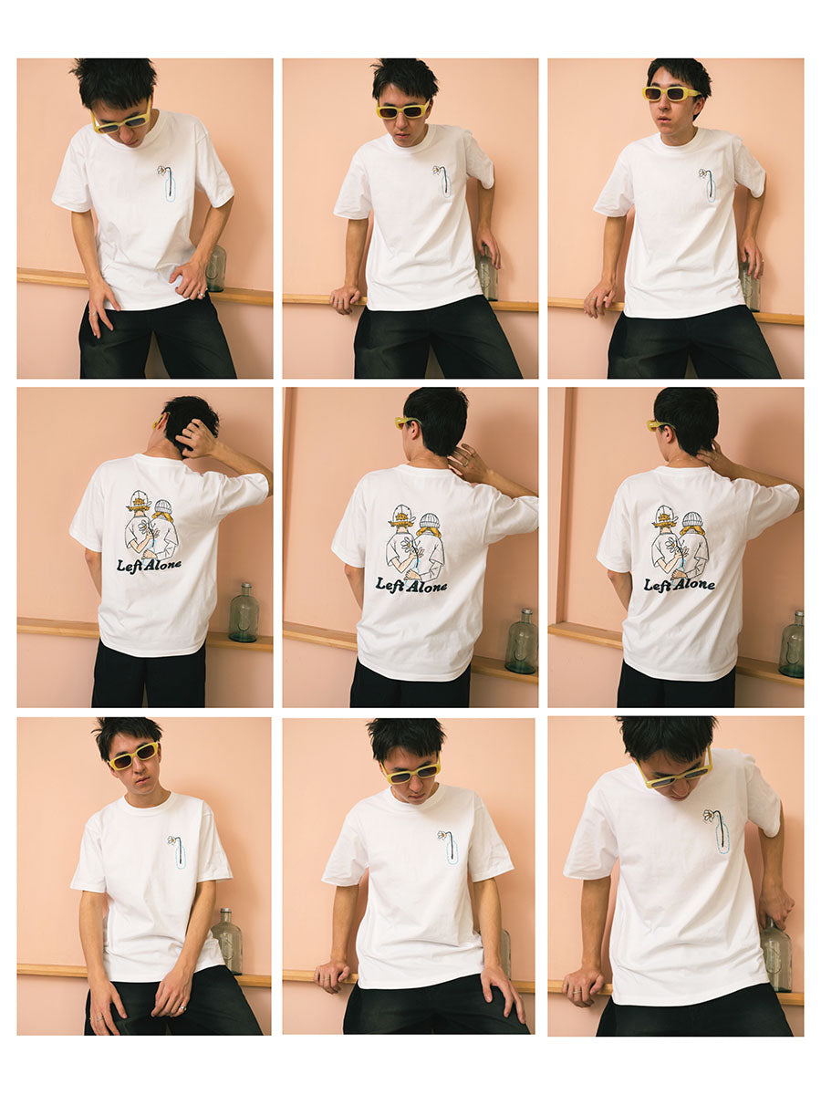 FLOWER BEHIND SS TEE -WHITE-