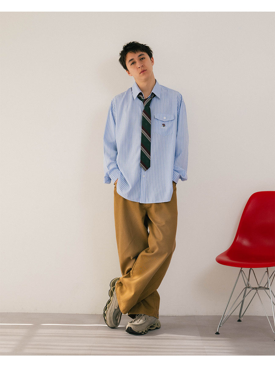 TIE STRIPE LS SHIRT -NAVY-