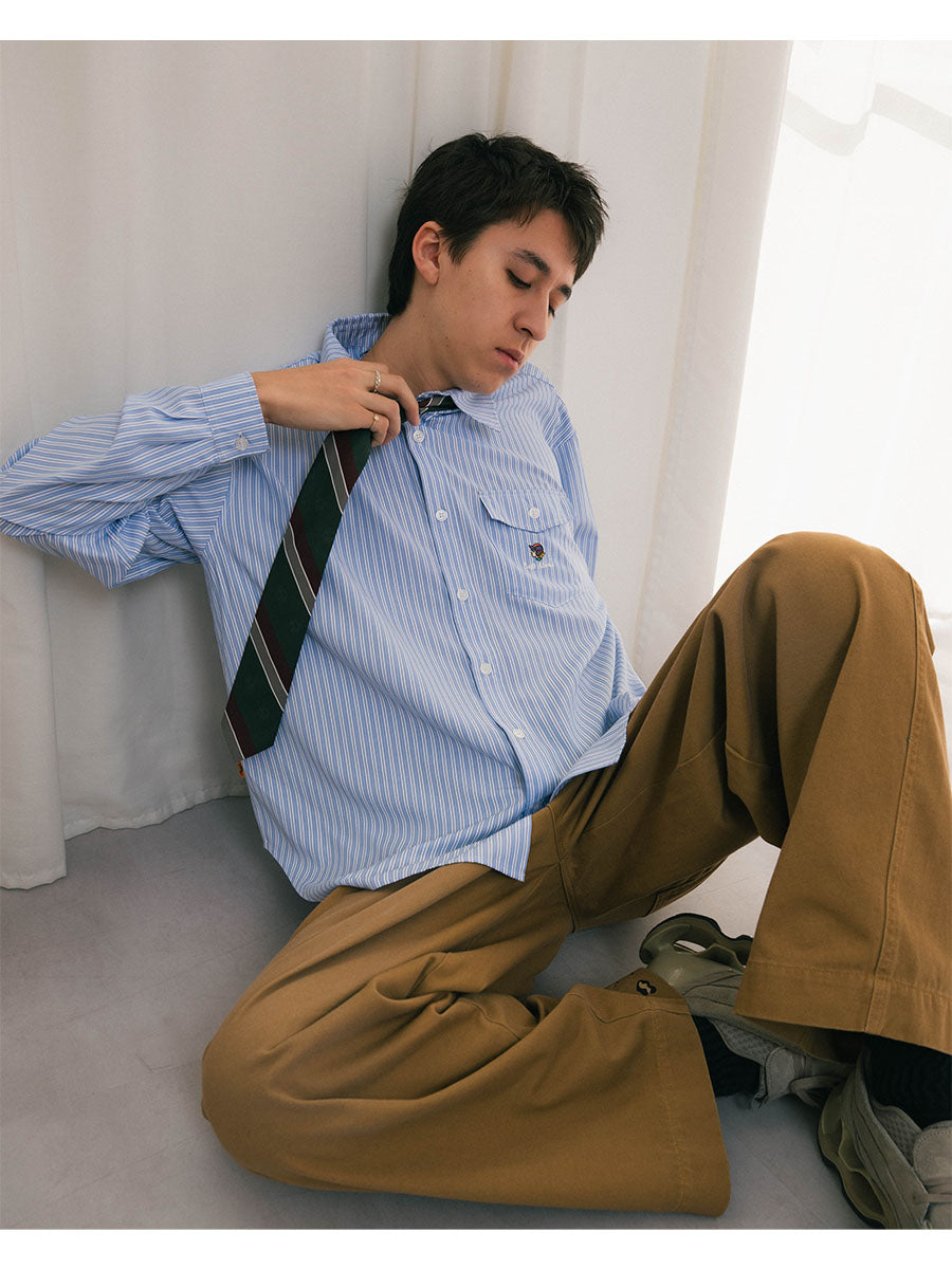 TIE STRIPE LS SHIRT -BEIGE-