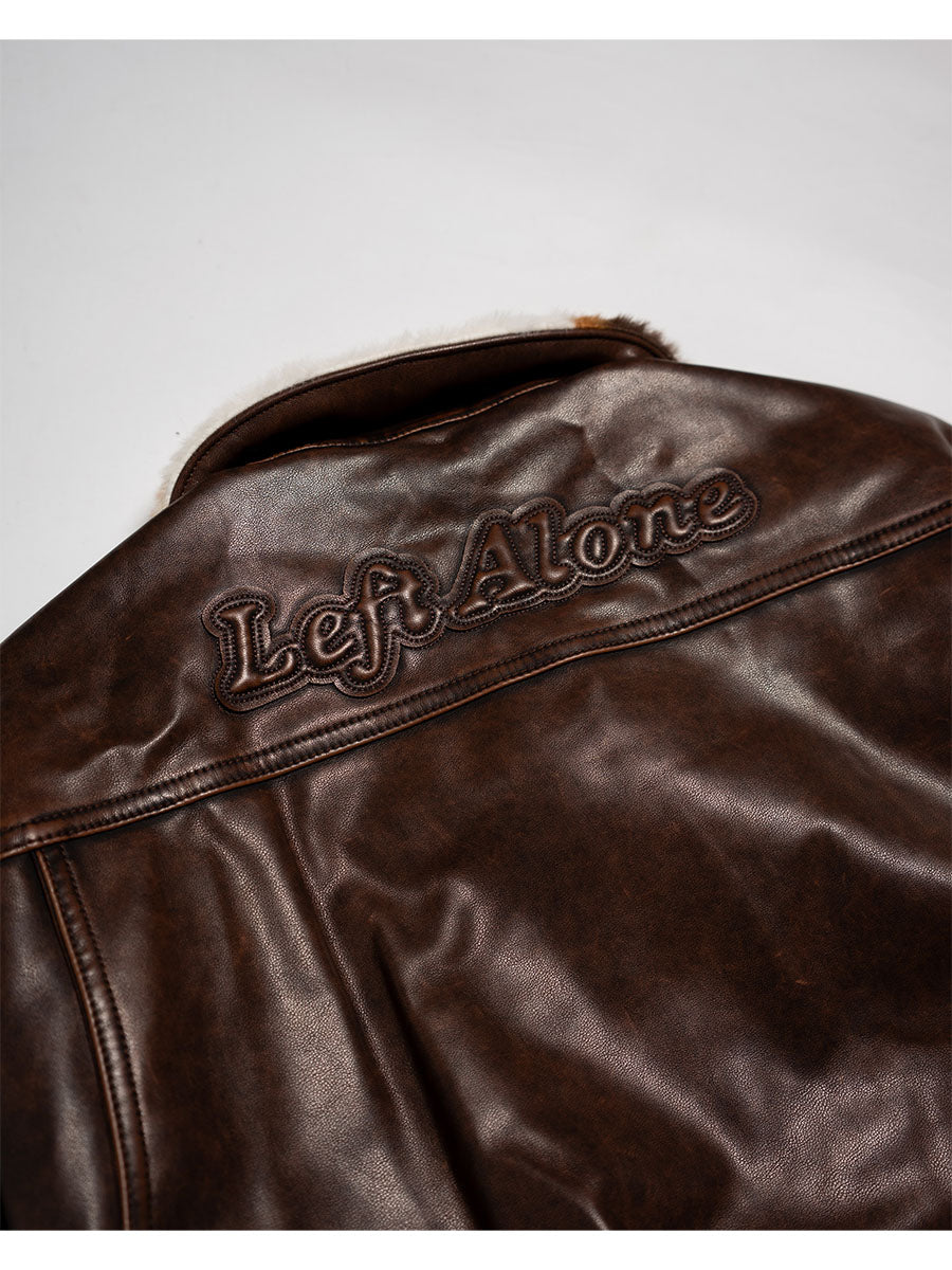FAKE LEATHER JKT -BROWN-