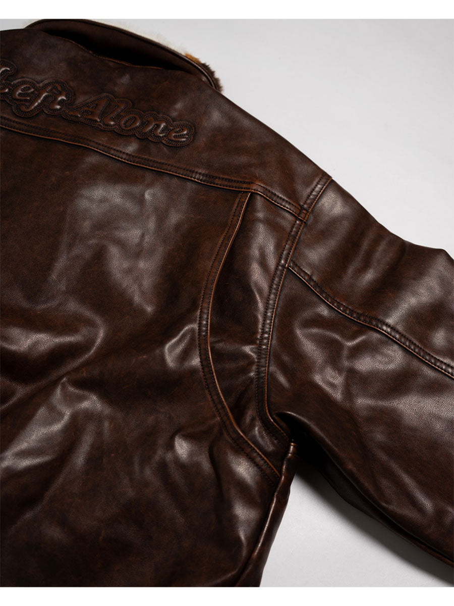 FAKE LEATHER JKT -BROWN-