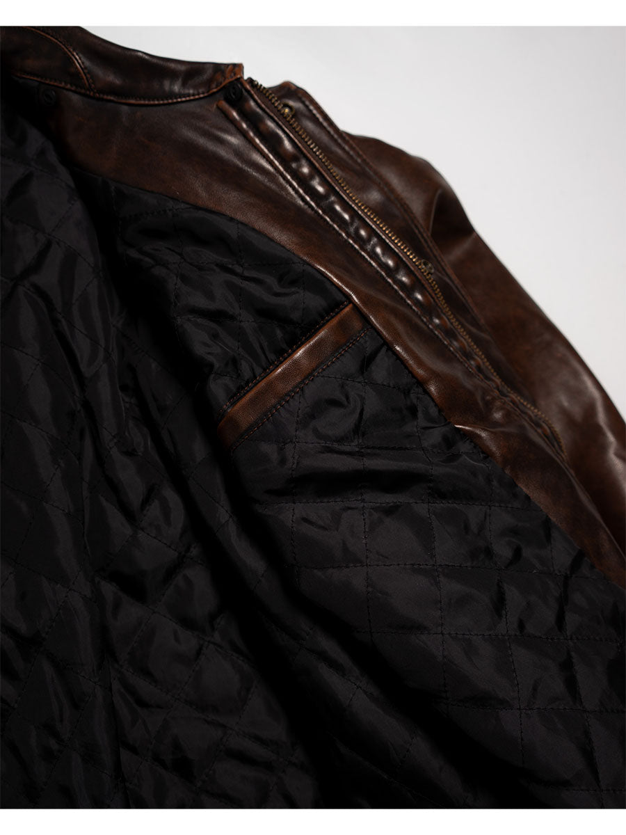 FAKE LEATHER JKT -BROWN-