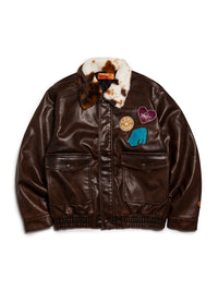FAKE LEATHER JKT -BROWN-