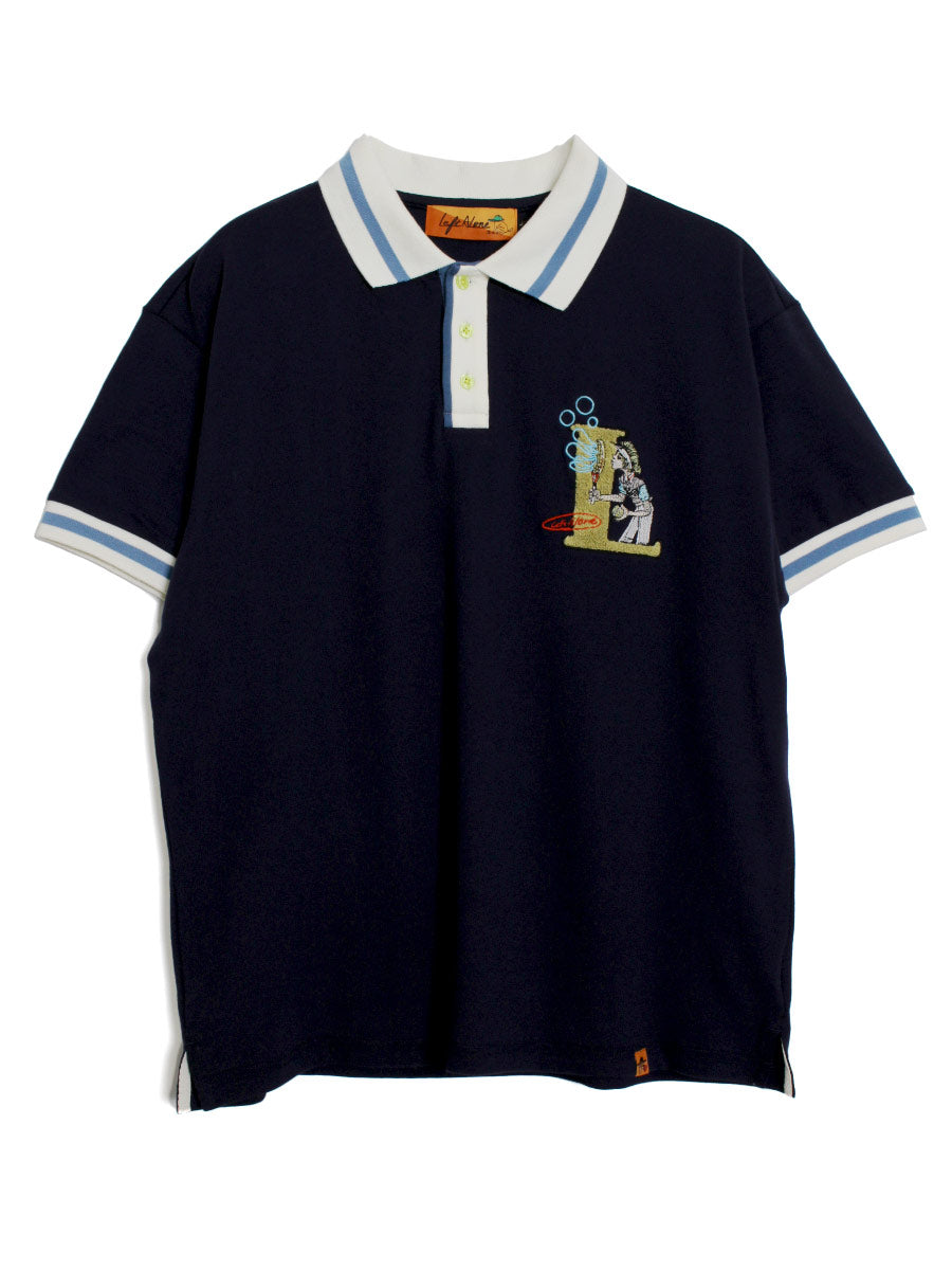 LETERED POLO -NAVY-