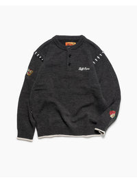 HENLEY STITCH KNIT -CHARCOAL-