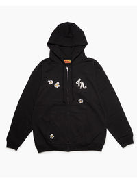 FLOWER ZIP PARKA -BLACK-