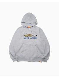 LEOPARD ZIP PARKA -HEATHER GREY-
