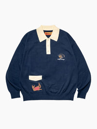 KNIT POLO -NAVY-