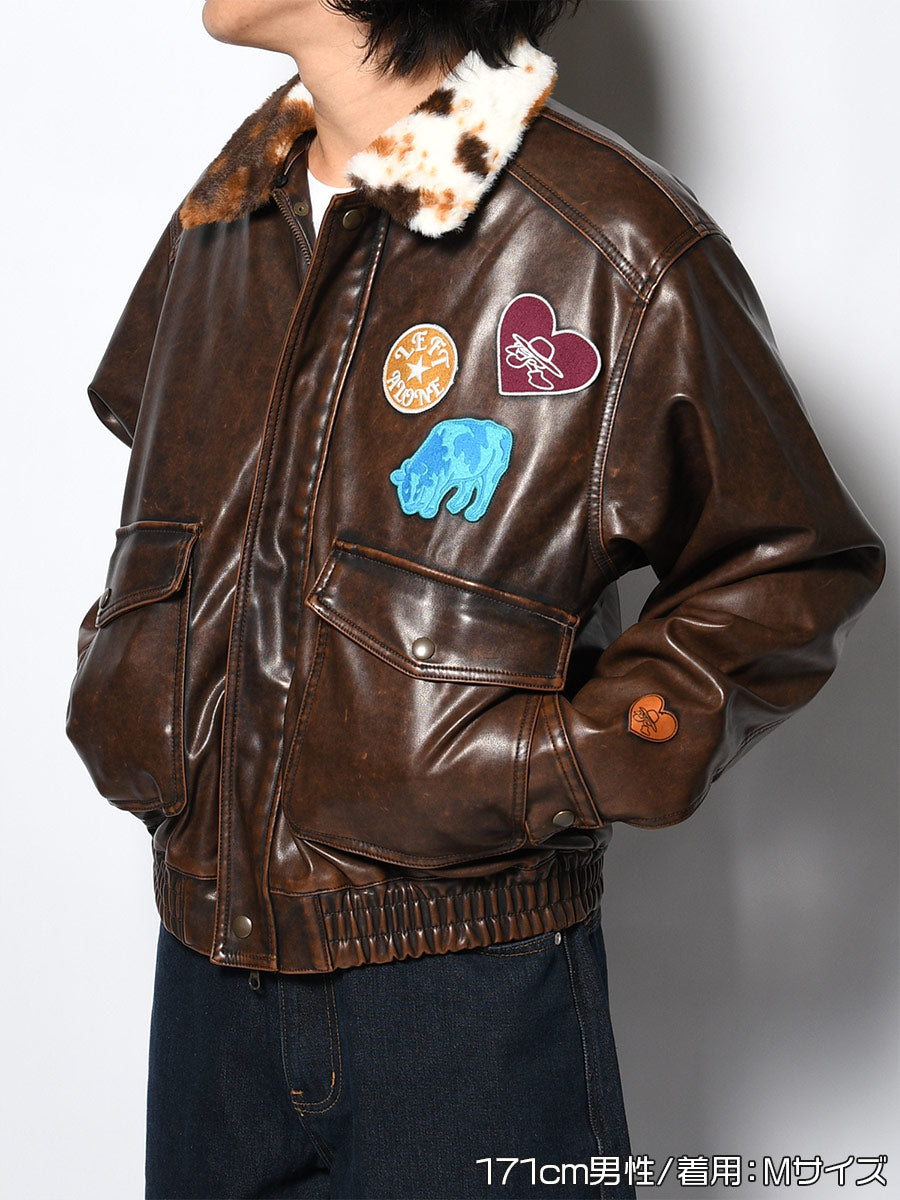 FAKE LEATHER JKT -BROWN-
