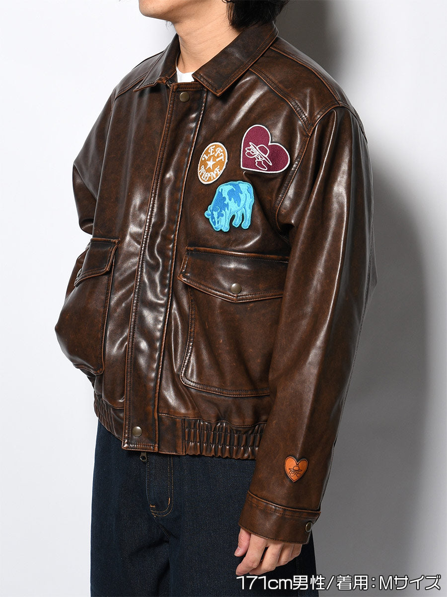 FAKE LEATHER JKT -BROWN-