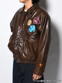 FAKE LEATHER JKT -BROWN-