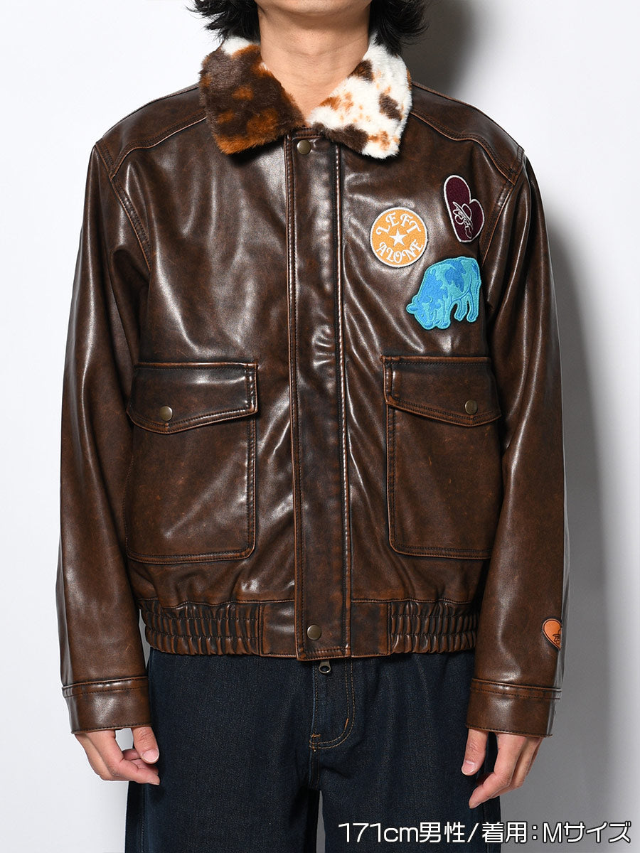 FAKE LEATHER JKT -BROWN-