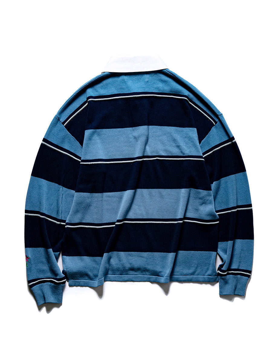 BORDER KNIT POLO -LIGHT BLUE-