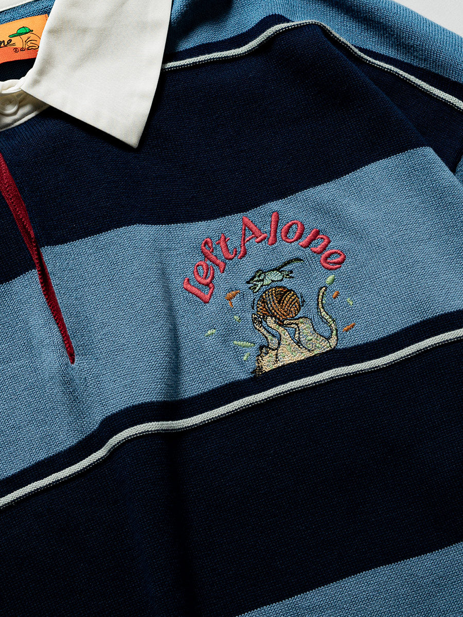 BORDER KNIT POLO -LIGHT BLUE-