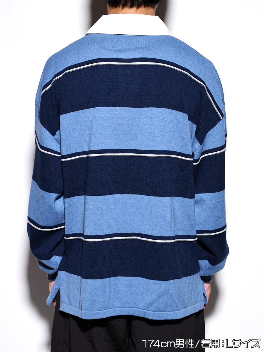 BORDER KNIT POLO -LIGHT BLUE-