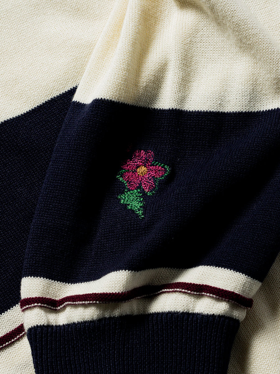 BORDER KNIT POLO -WHITE-