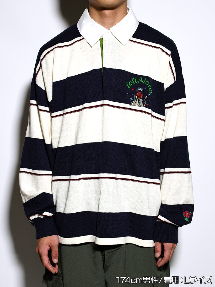 BORDER KNIT POLO -WHITE-