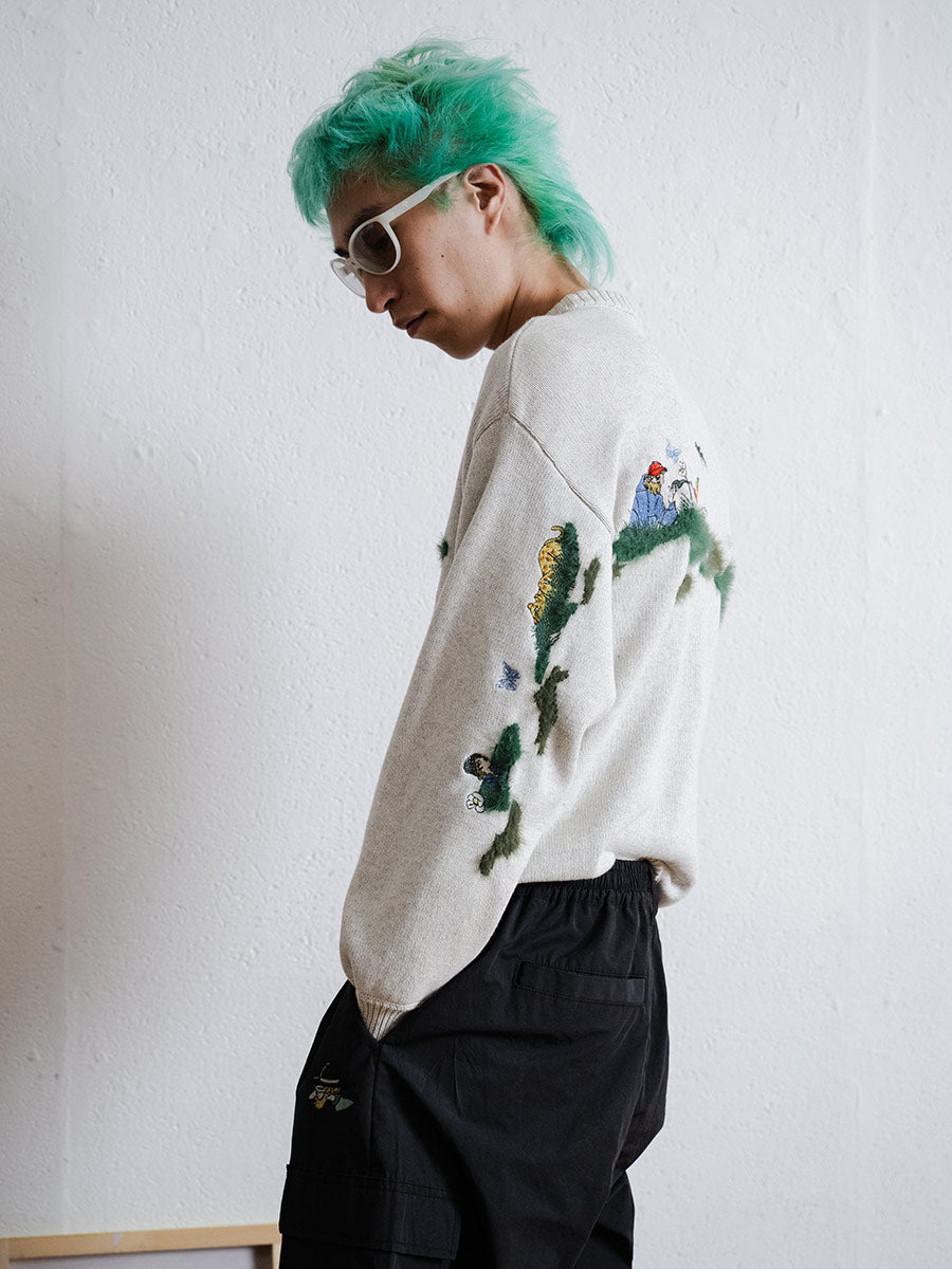 BACK INTARSIA KNIT -ASH-