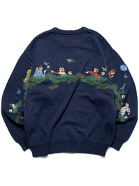 BACK INTARSIA KNIT -NAVY-