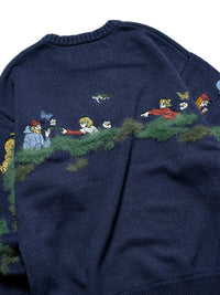 BACK INTARSIA KNIT -NAVY-