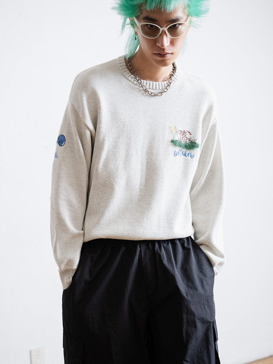 BACK INTARSIA KNIT -NAVY-