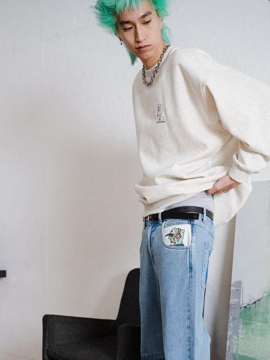 LAYERD DENIM PANTS -BLACK-